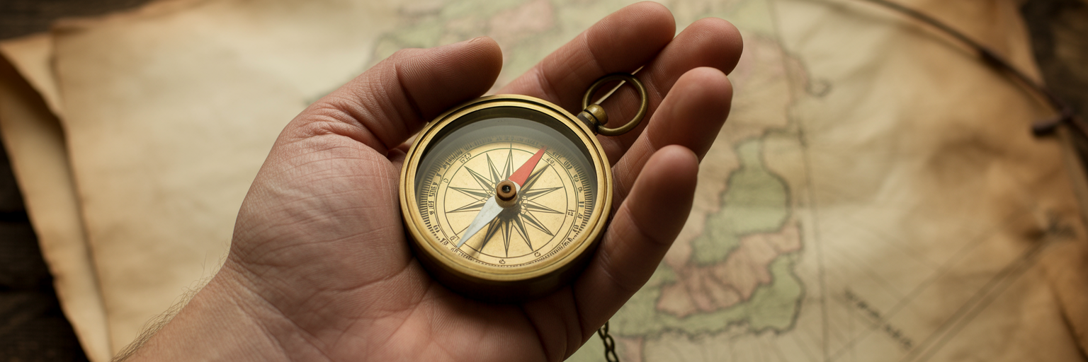 Broken compass with fractured needles.