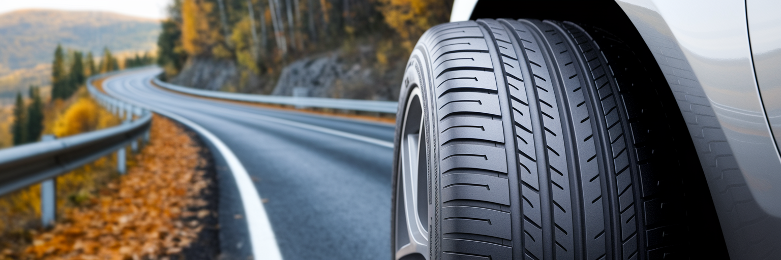 Budget all-season tire on scenic road.