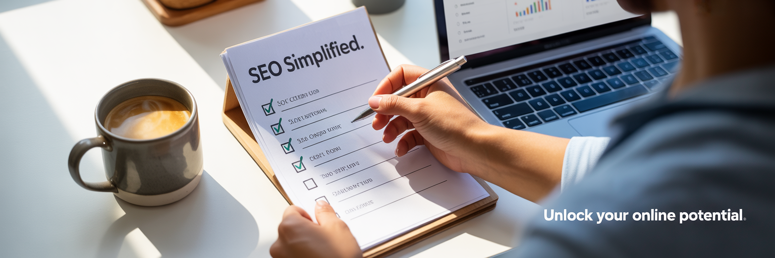 Business owner completing SEO checklist