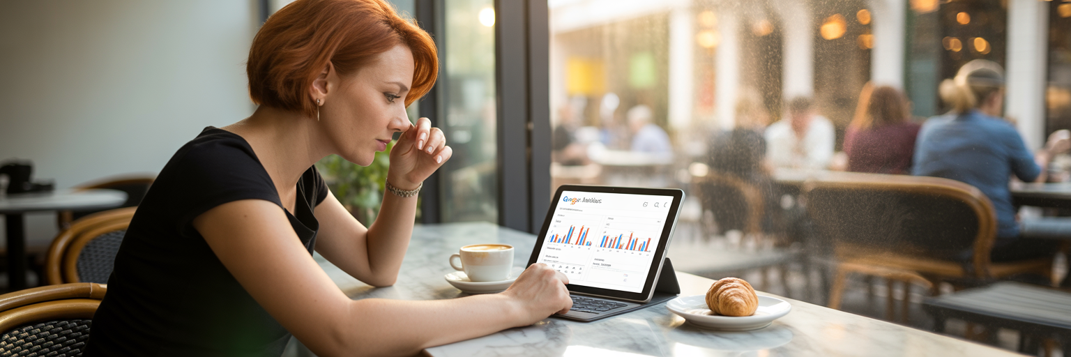 Business owner reviewing Google Analytics data.