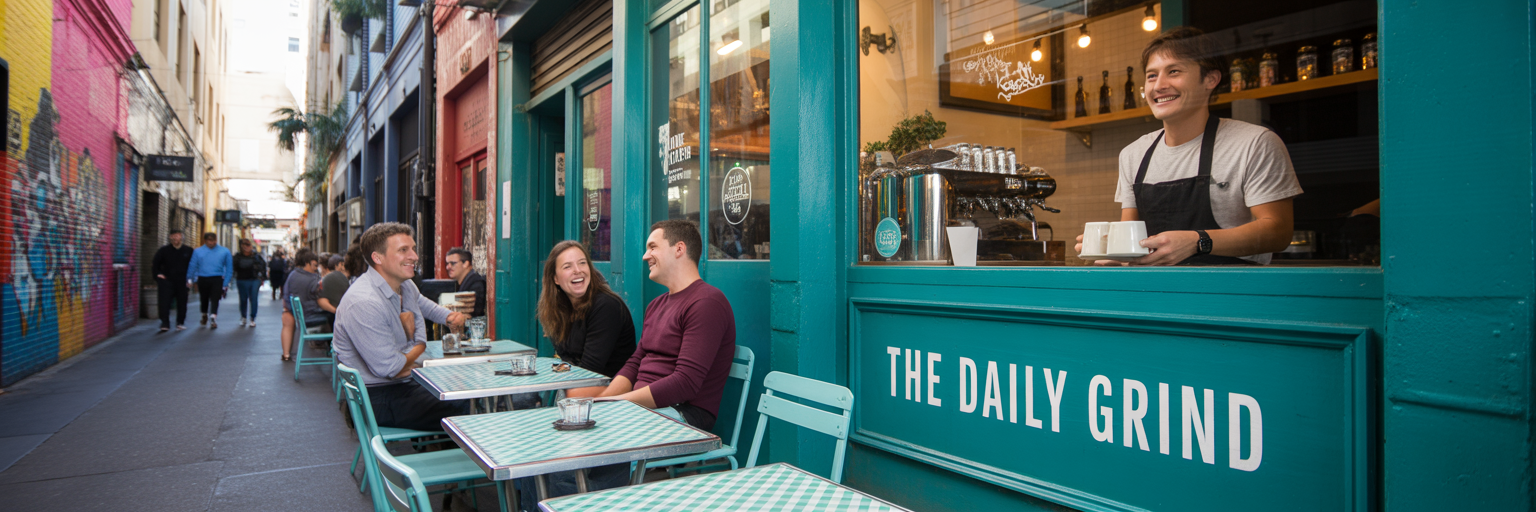 Bustling Australian cafe in Melbourne laneway