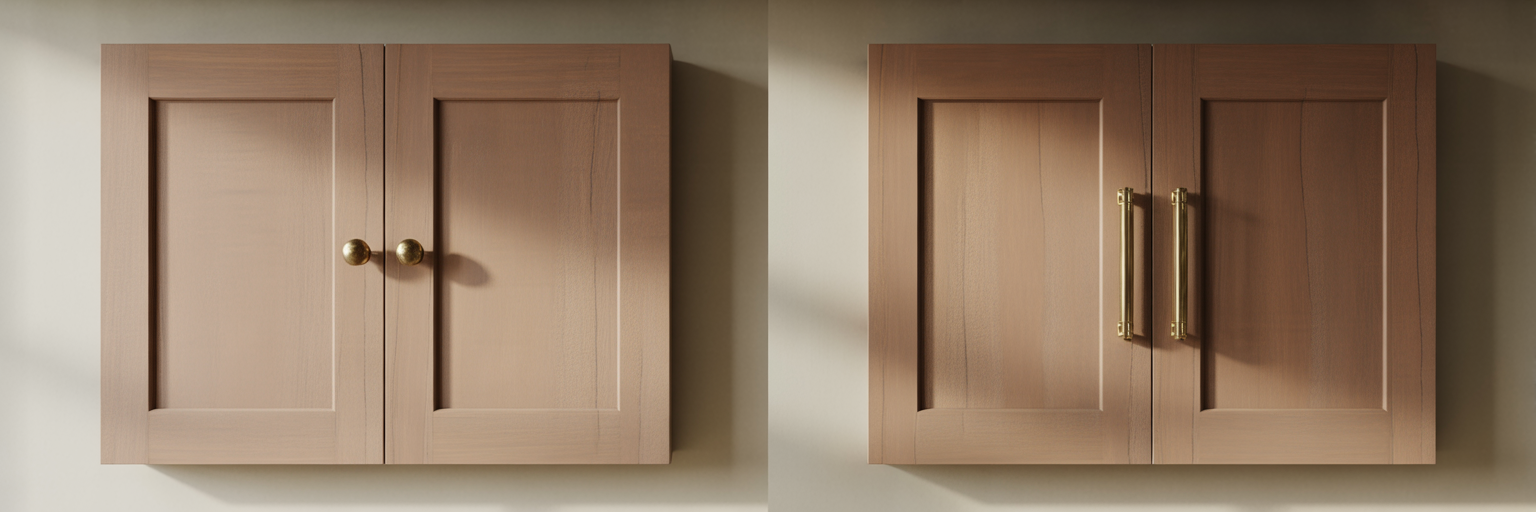 Cabinet knob versus pull placement comparison.