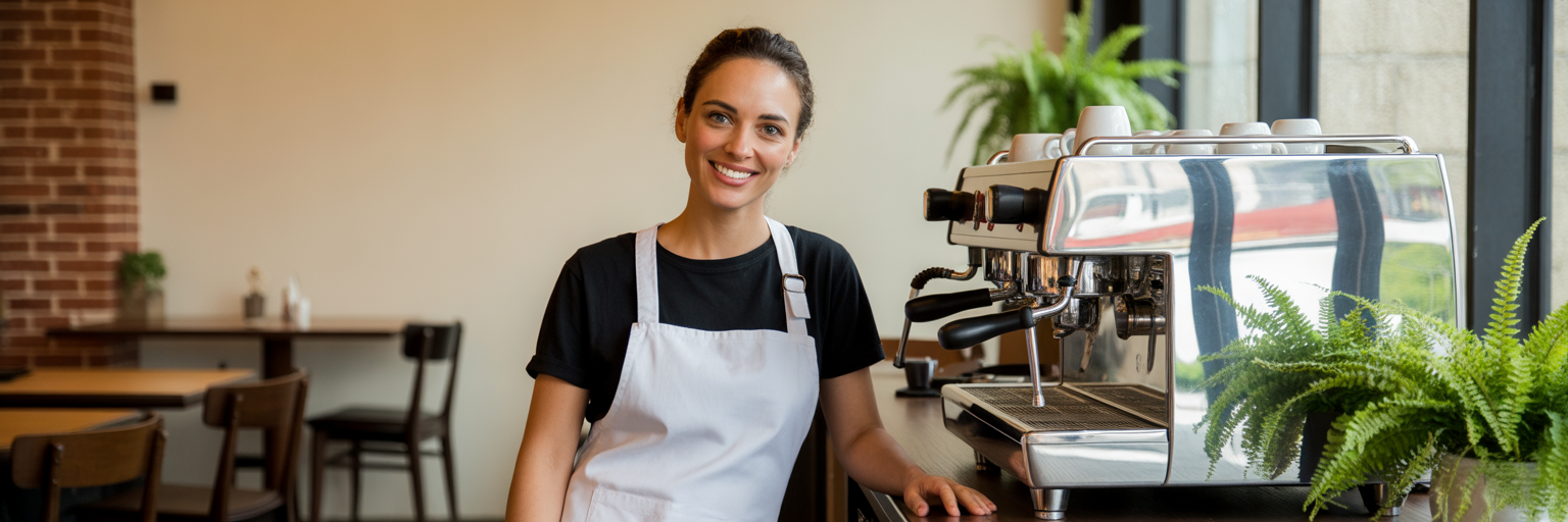 Cafe owner with new espresso machine