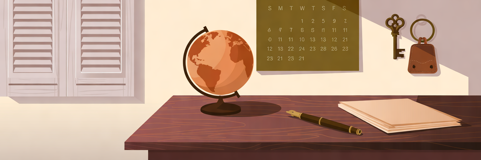 Calendario y globo terráqueo sobre escritorio