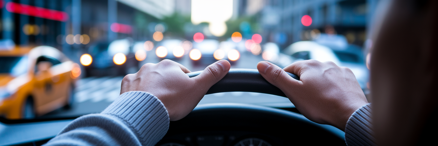 Calm hands on steering wheel.