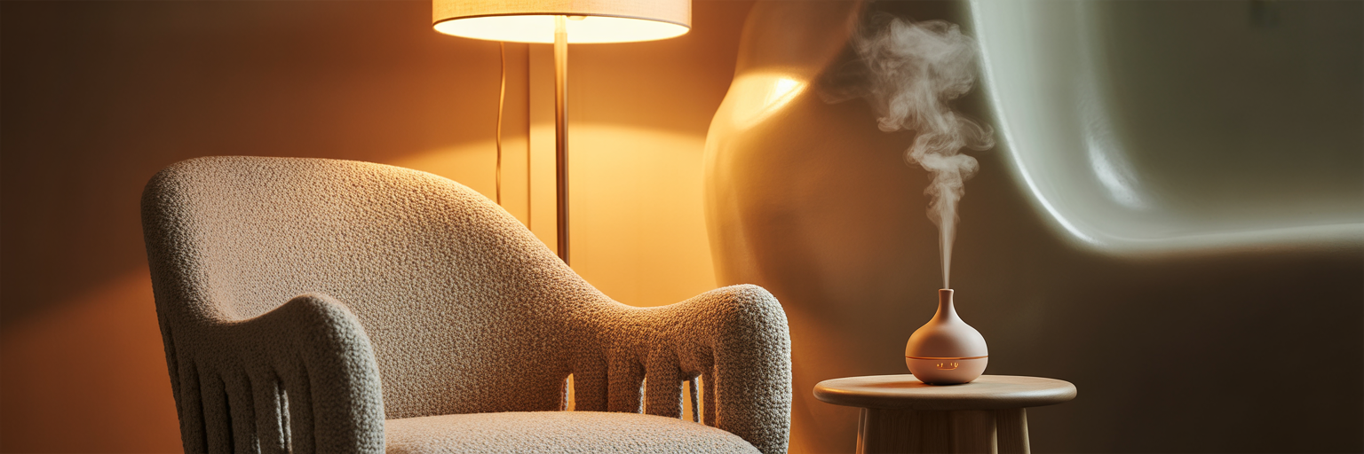Calm wellness corner with armchair and diffuser.