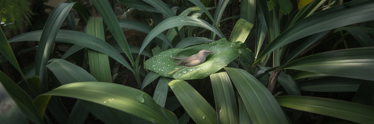 Camouflaged tailorbird nest in foliage