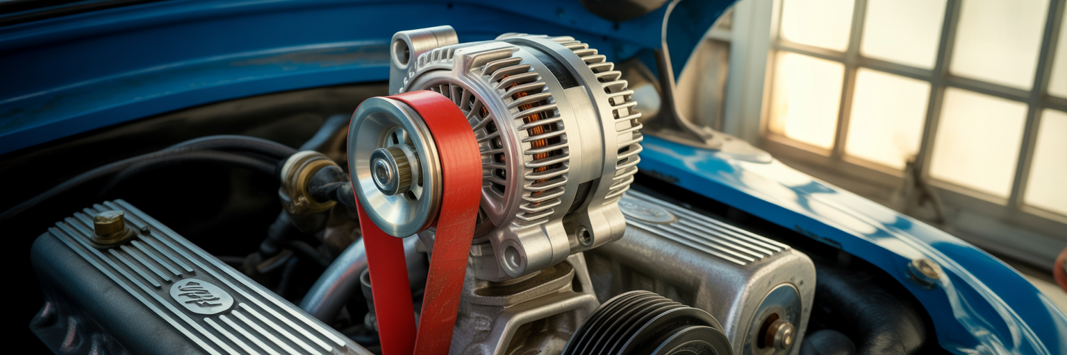 Car engine alternator and serpentine belt