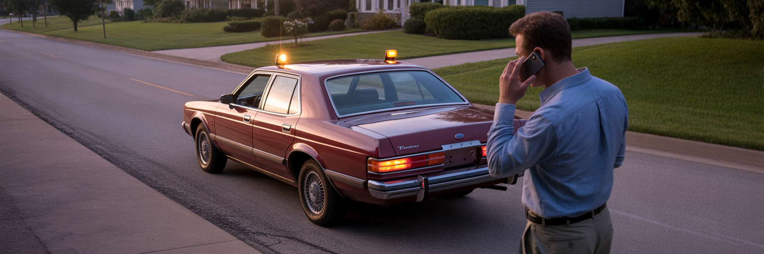 Car pulled over safely on the side of the road.