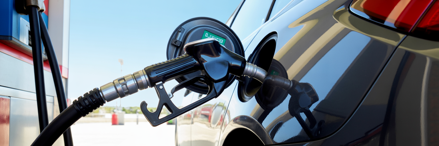 Car refueling at a gas station pump.