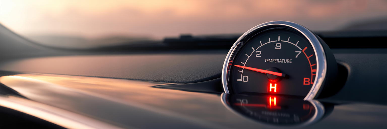 Car temperature gauge indicating engine overheating.