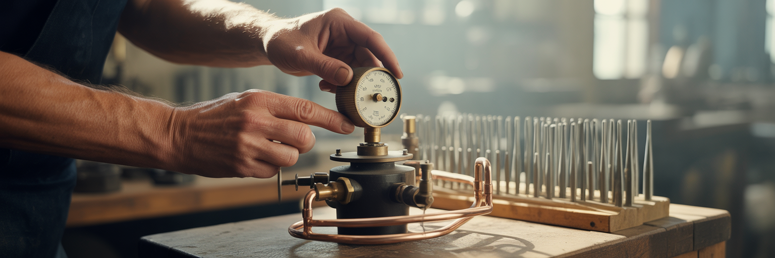 Carefully adjusting a precision control dial.