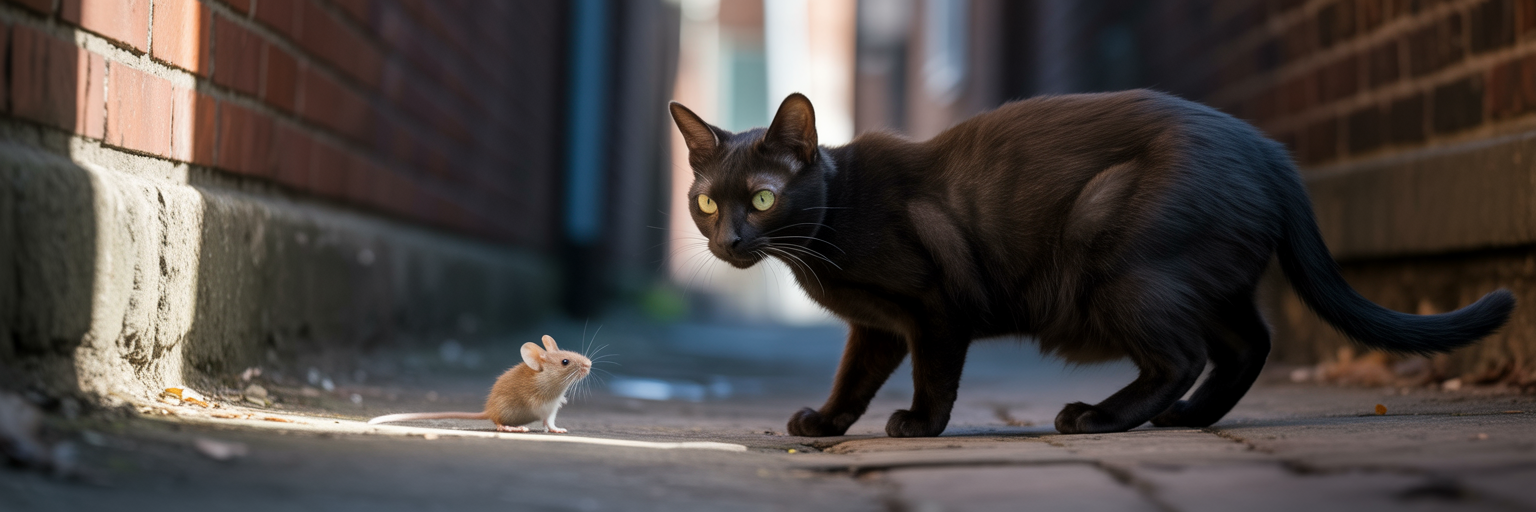 Cat staring at manipulated mouse