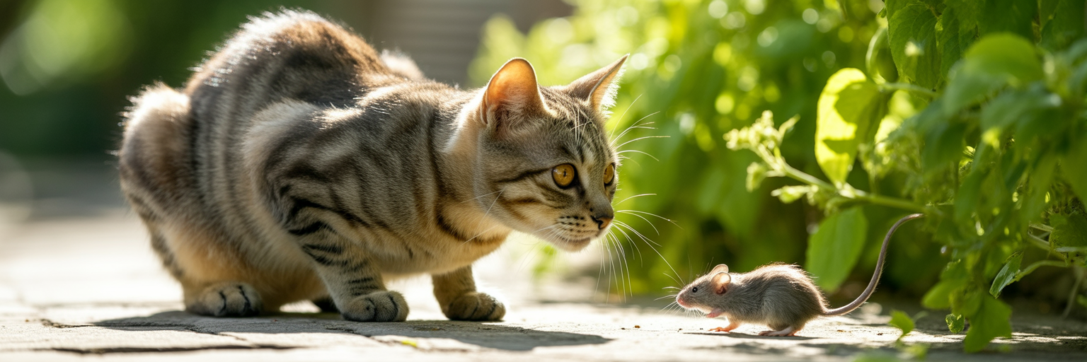 Cat watching a mouse for Toxoplasma cycle.