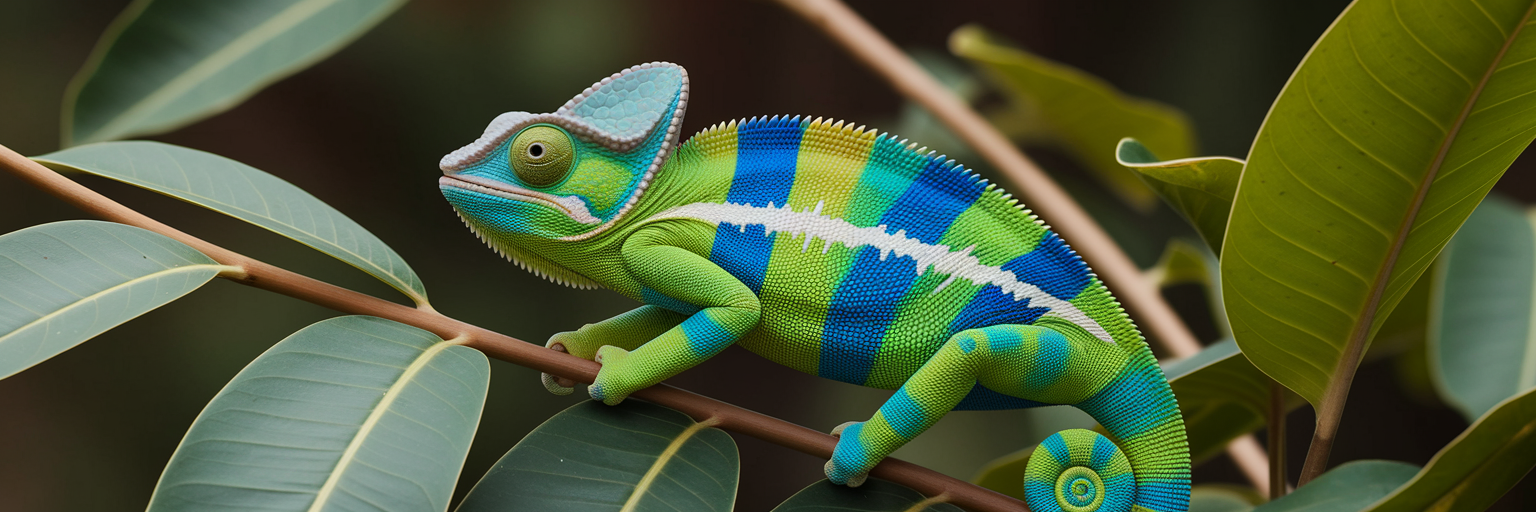 Chameleon blending into leafy background
