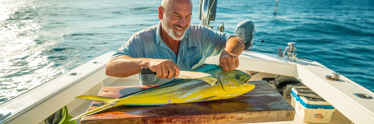 Charter captain cleaning fish for guests.