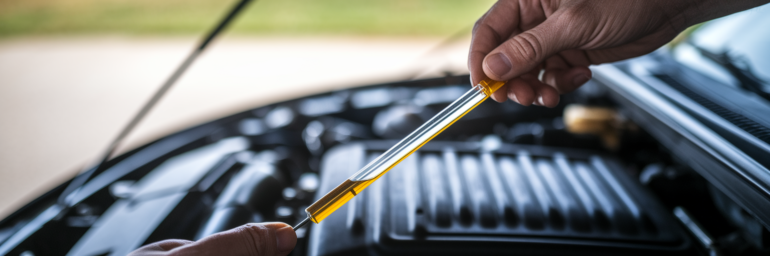 Checking a car's engine oil dipstick.