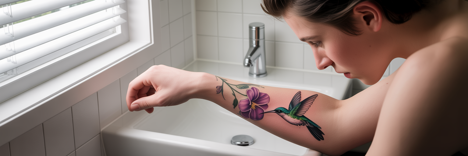 Checking new tattoo for infection.