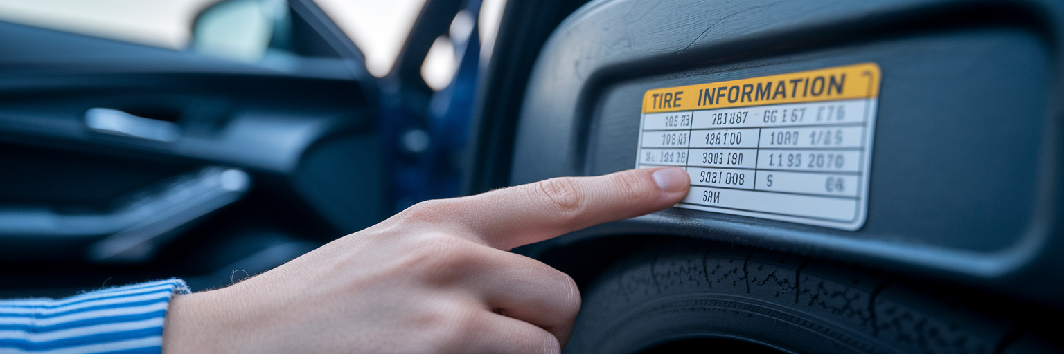 Checking tire information on car door sticker.