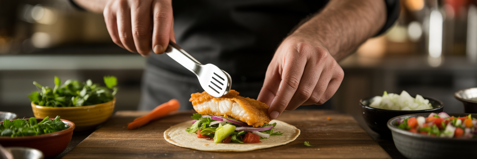 Chef preparing a fish taco