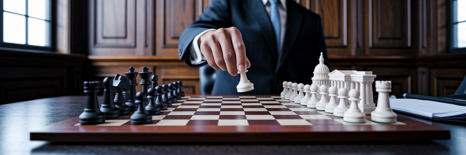 Chessboard with government building pieces