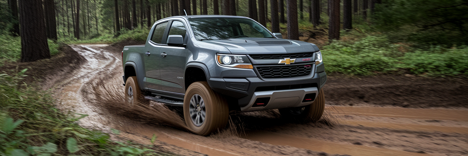 Chevrolet Colorado ZR2 truck on muddy trail.