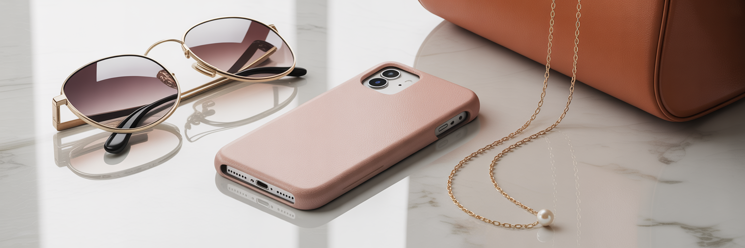 Chic rectangle iPhone case with fashion accessories