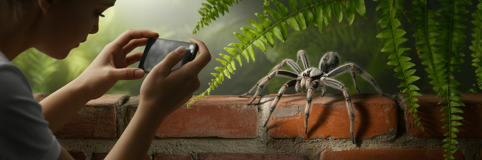 Citizen scientist photographing a spider