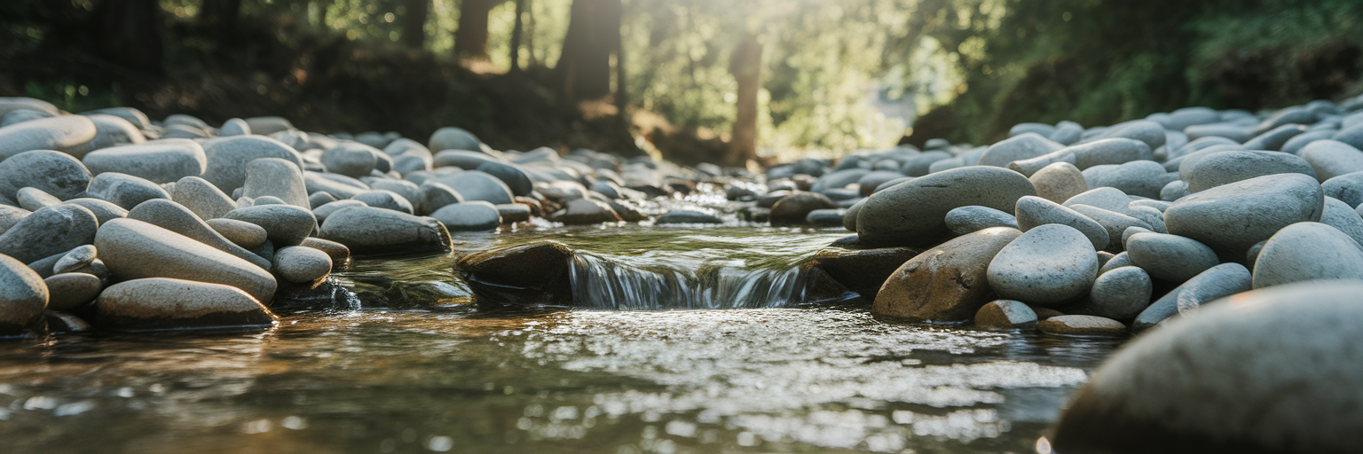 Clear stream flowing over smooth stones