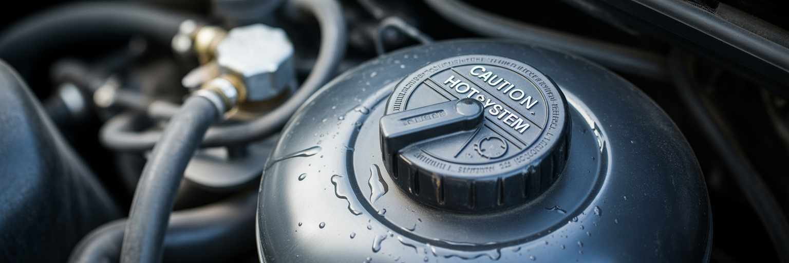 Close-up of a car's coolant pressure cap.
