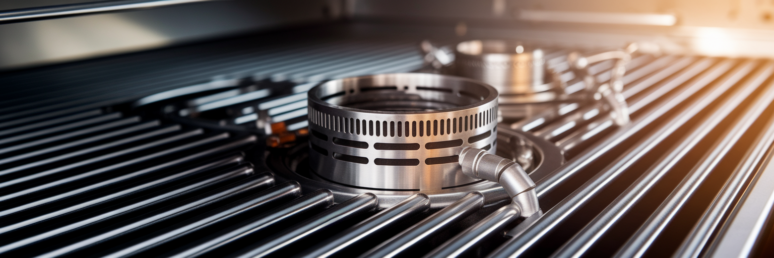 Close-up of a clean gas grill igniter.