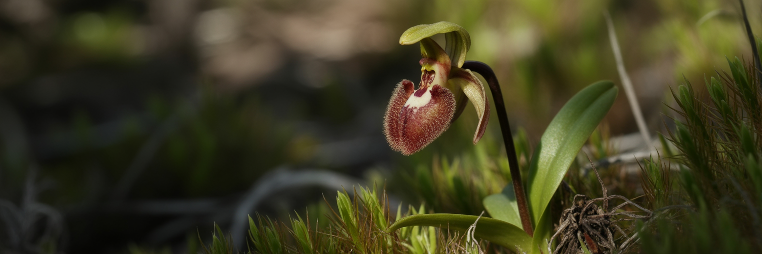 Close-up of a hammer orchid flower.