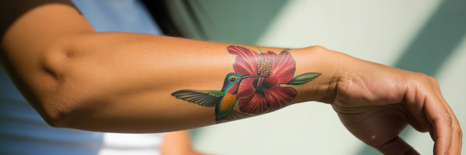 Close-up of a healed tattoo with clean lines