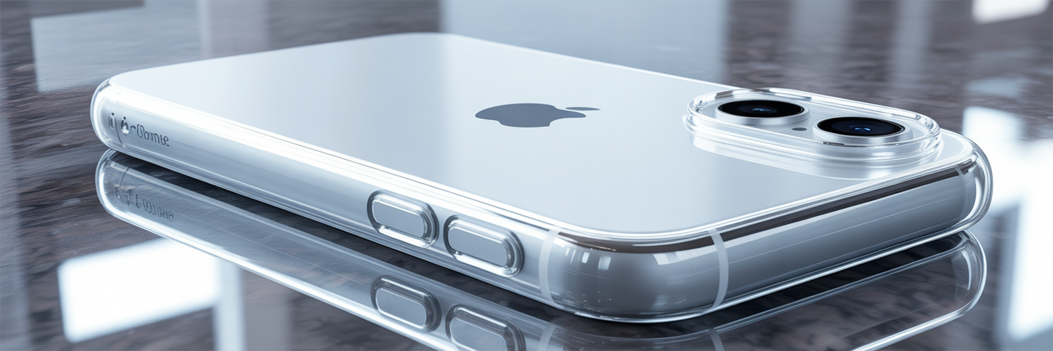 Close-up of a premium clear rectangle iPhone case corner.