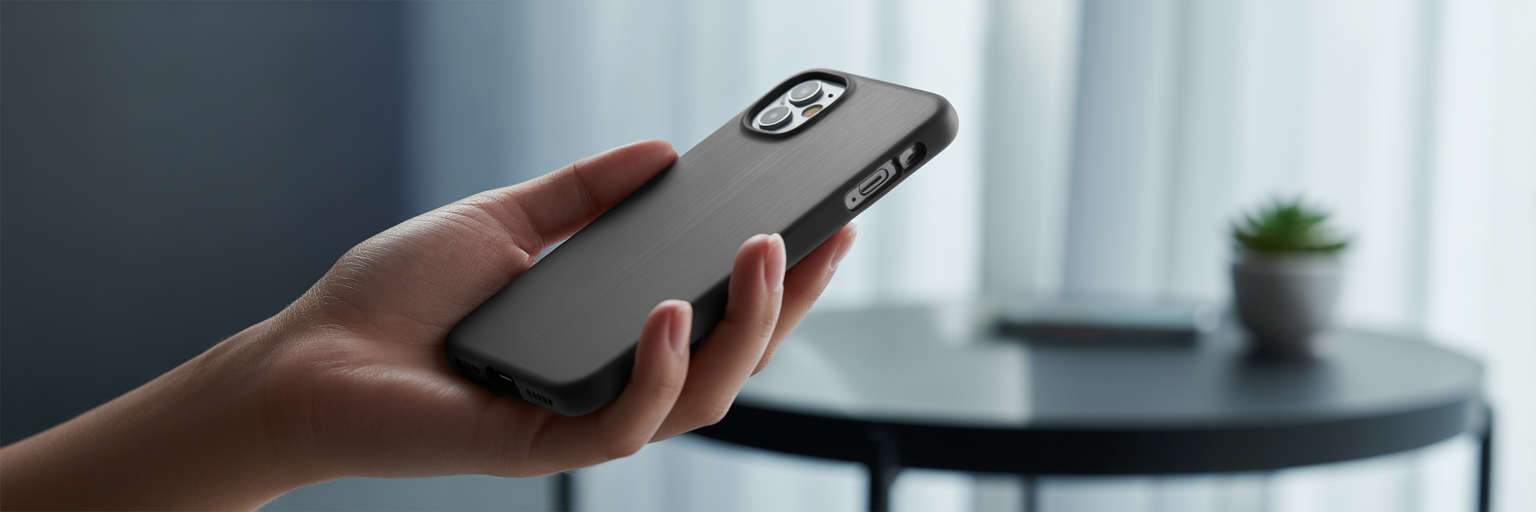 Close-up of a protective stylish iPhone case.
