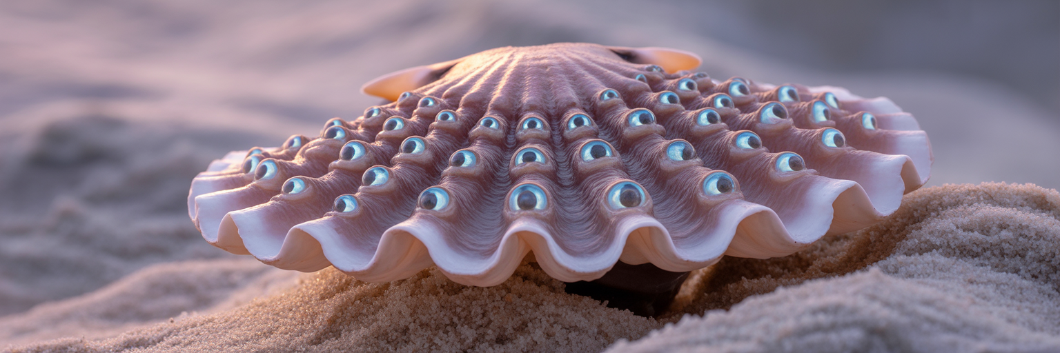 Close-up of a scallop's mirror eyes.