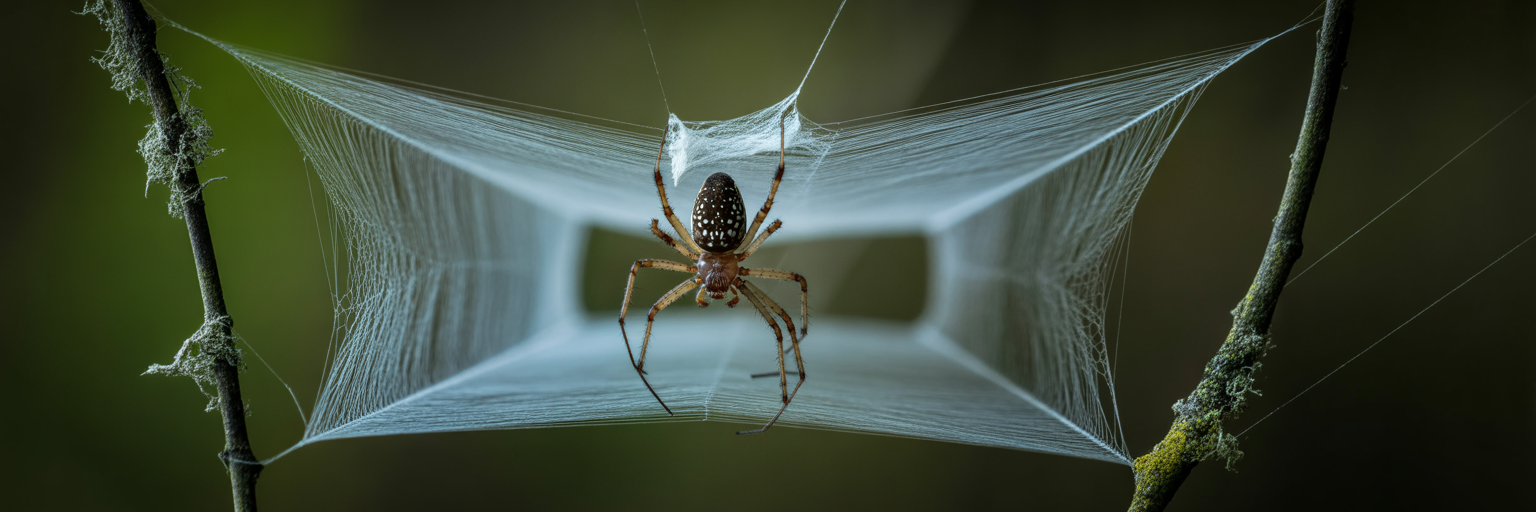Close-up of a spider weaving a silk net.