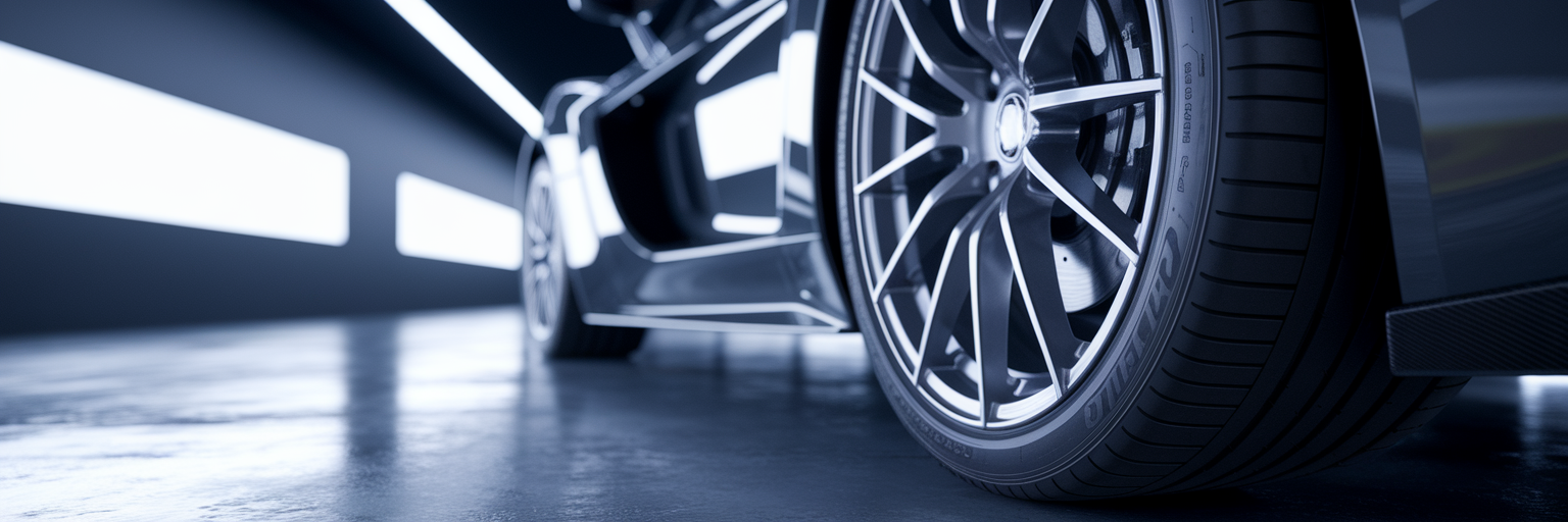 Close-up of a sports car performance tire.