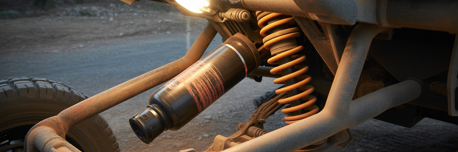 Close-up of a vehicle's shock absorber.