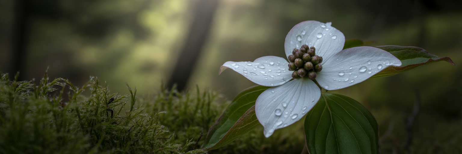 Close-up of bunchberry dogwood flower buds