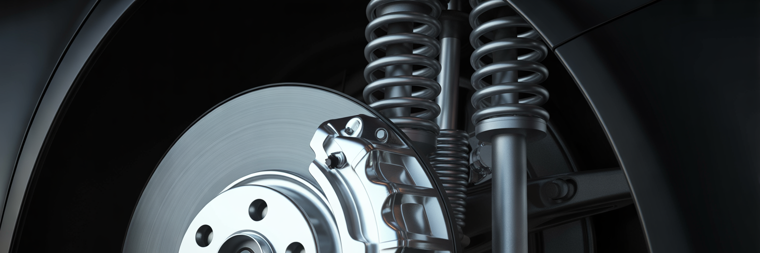 Close-up of car brake caliper and disc