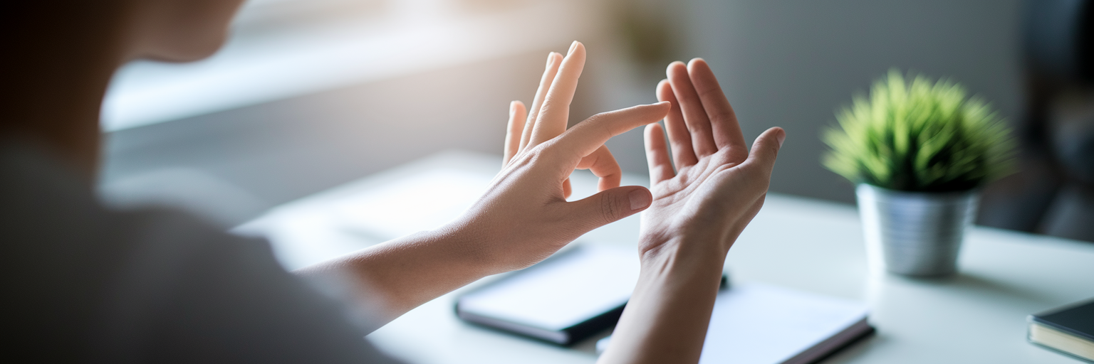 Close-up of hands doing EFT tapping.