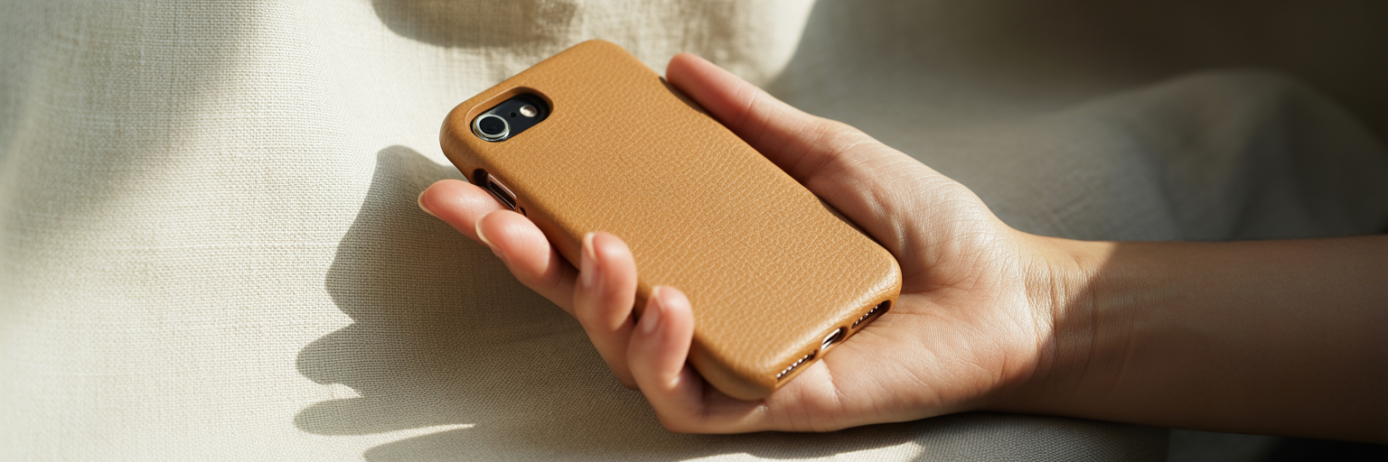 Close-up of textured rectangle iPhone case.