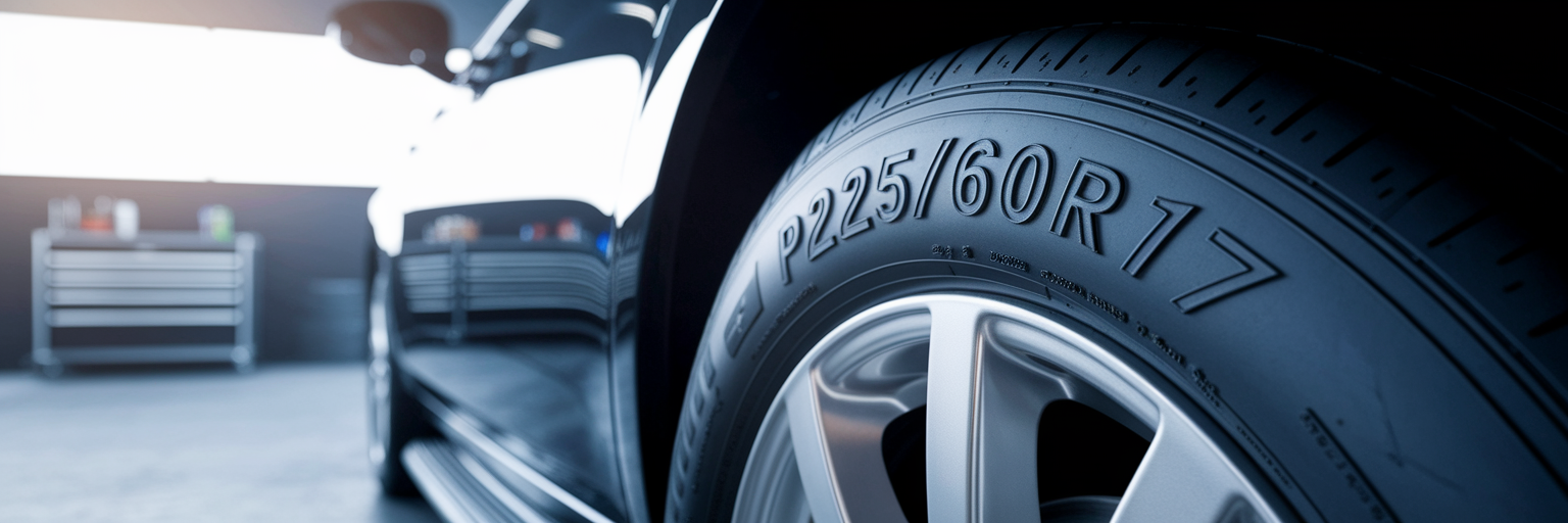 Close-up of tire size numbers on sidewall.