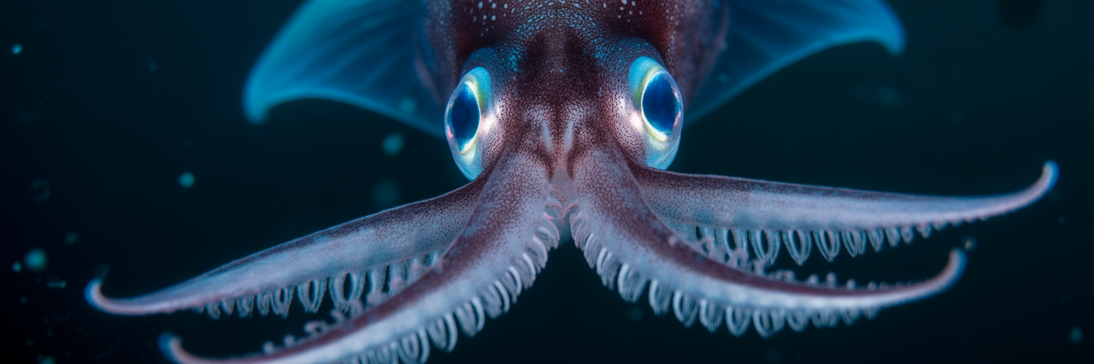 Close-up of vampire squid's eyes.