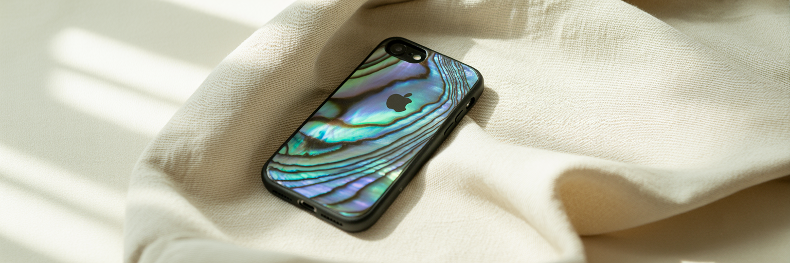 Close-up of vibrant abalone shell iPhone case