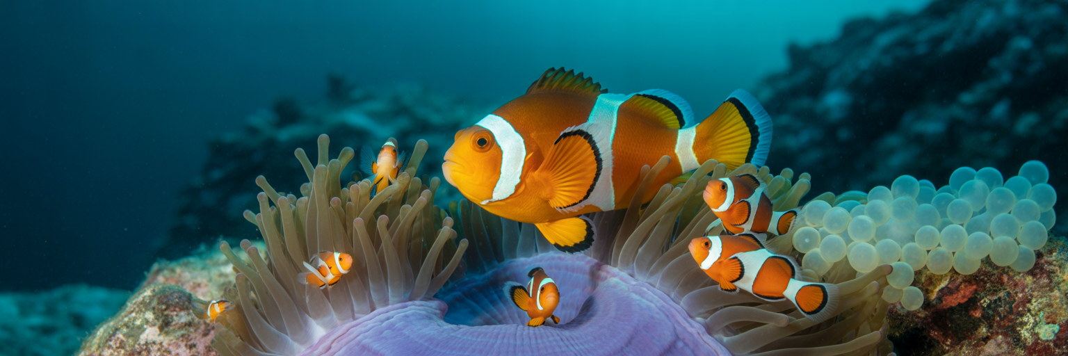 Clownfish social hierarchy in anemone.