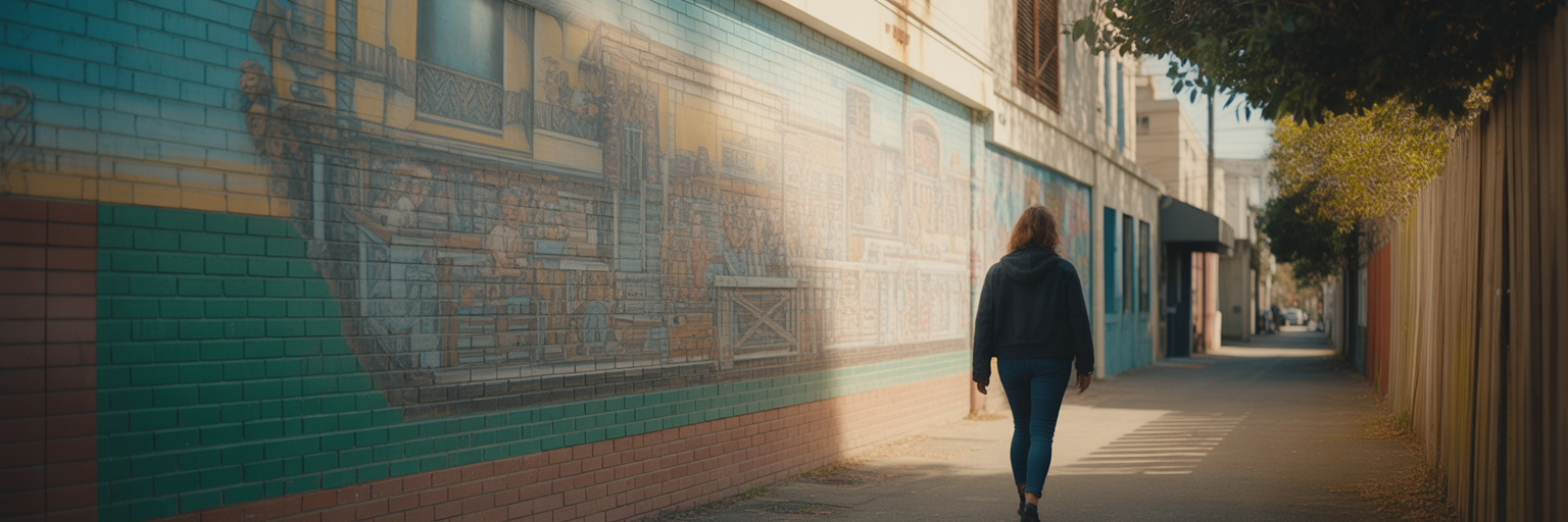 Colorful community mural in an Oakland alleyway