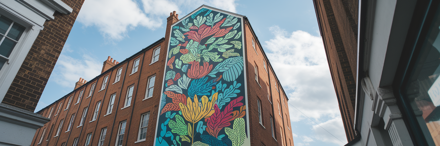 Colourful street art mural in Manchester.