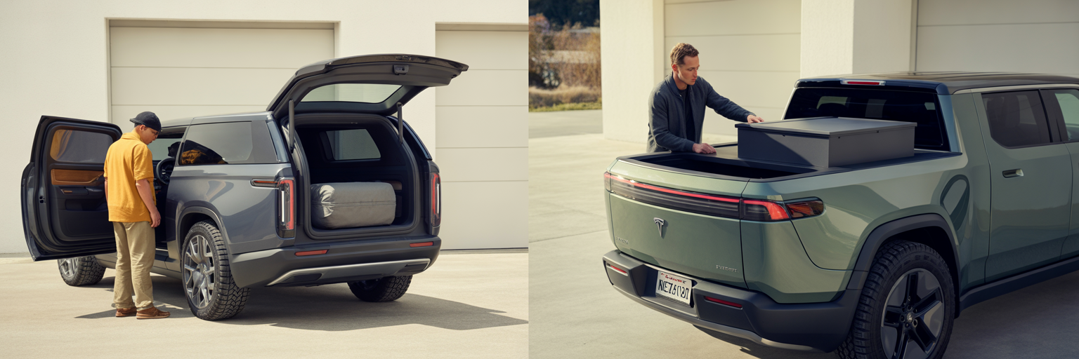 Comparing storage solutions of Rivian R1T and Tesla Cybertruck.